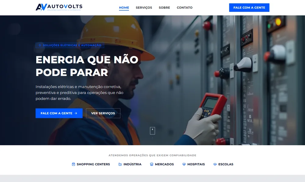 Site institucional da Autovolts, soluções elétricas e automação