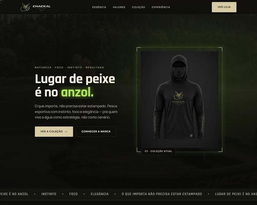 Site da Chackal Fishing, marca de pesca esportiva premium