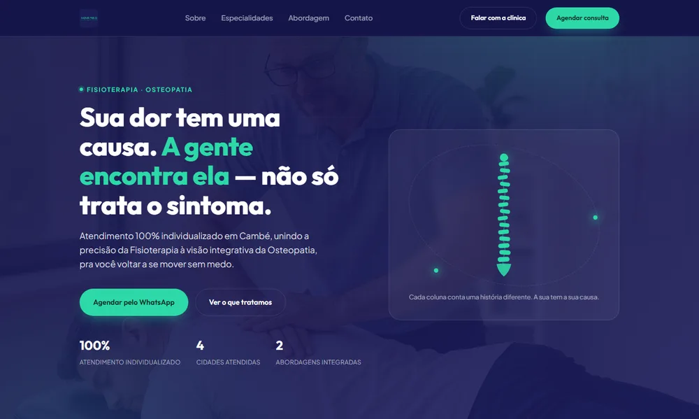 Site da Inova Fisio, clínica de fisioterapia e osteopatia em Cambé/PR