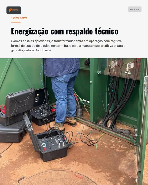 Slide 7 — Ensaio em transformador de 500 kVA