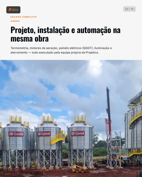 Slide 2 — Obra elétrica em silos