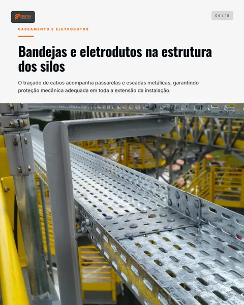 Slide 4 — Obra elétrica em silos