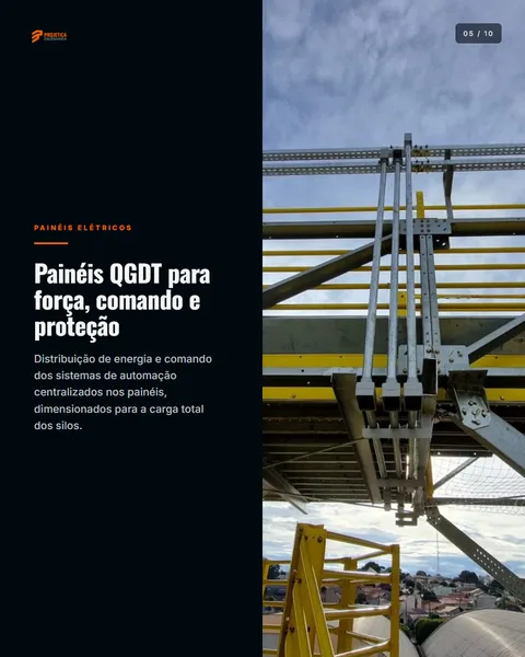 Slide 5 — Obra elétrica em silos