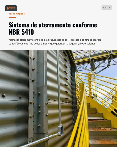 Slide 9 — Obra elétrica em silos